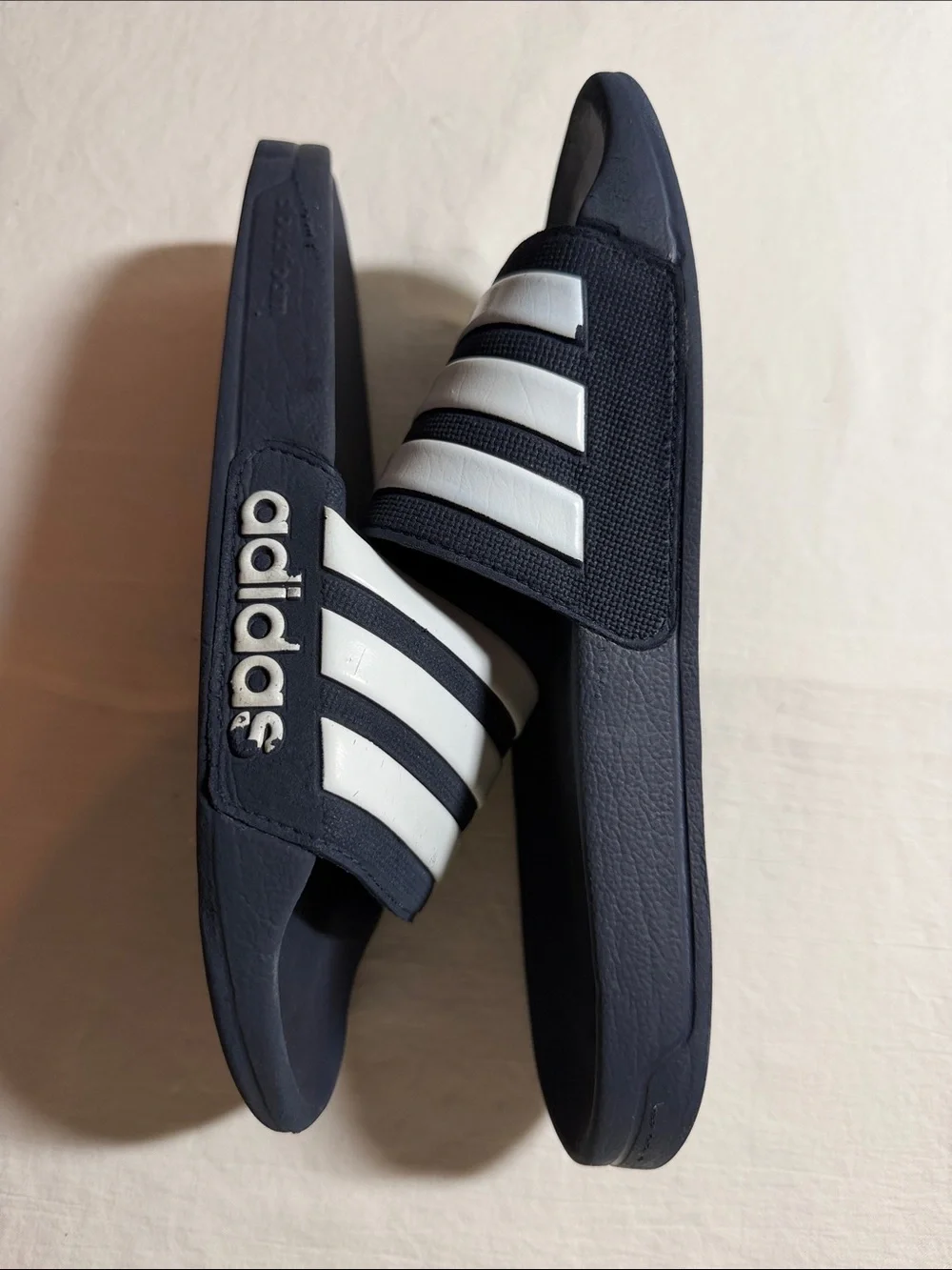 adidas Navy and White Three-Stripe Slide Sandals